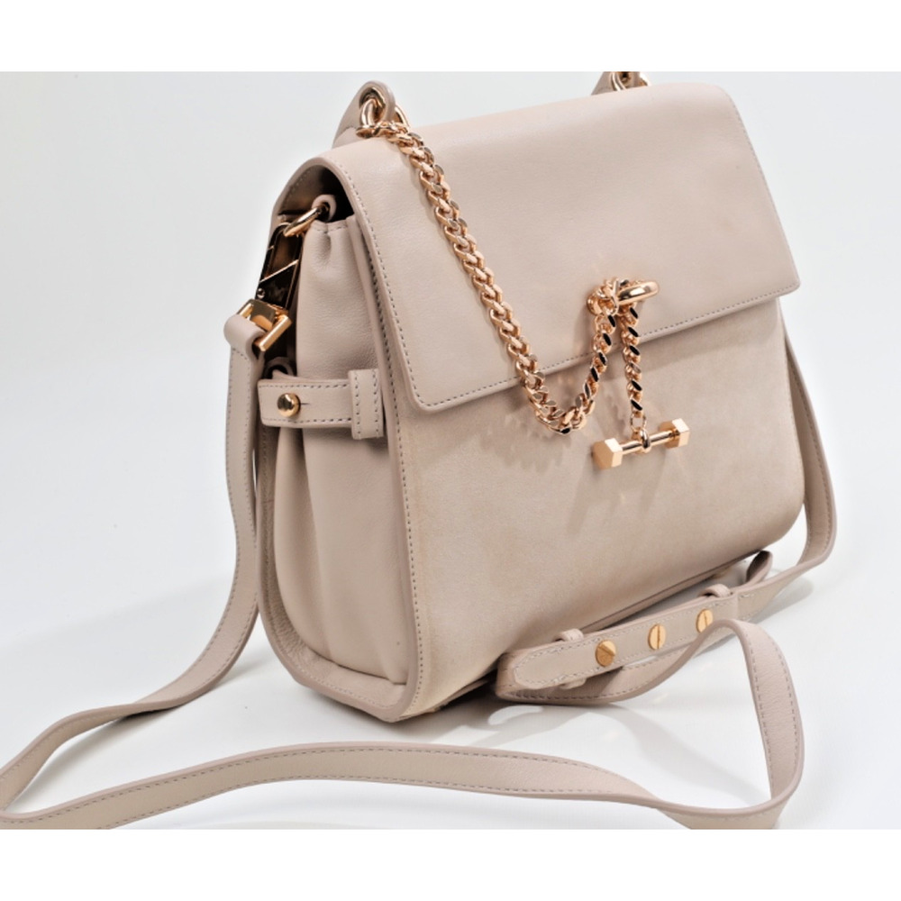 Luana Italy Beige Suede Leather Gold Chain Flap Shoulder Bag Purse